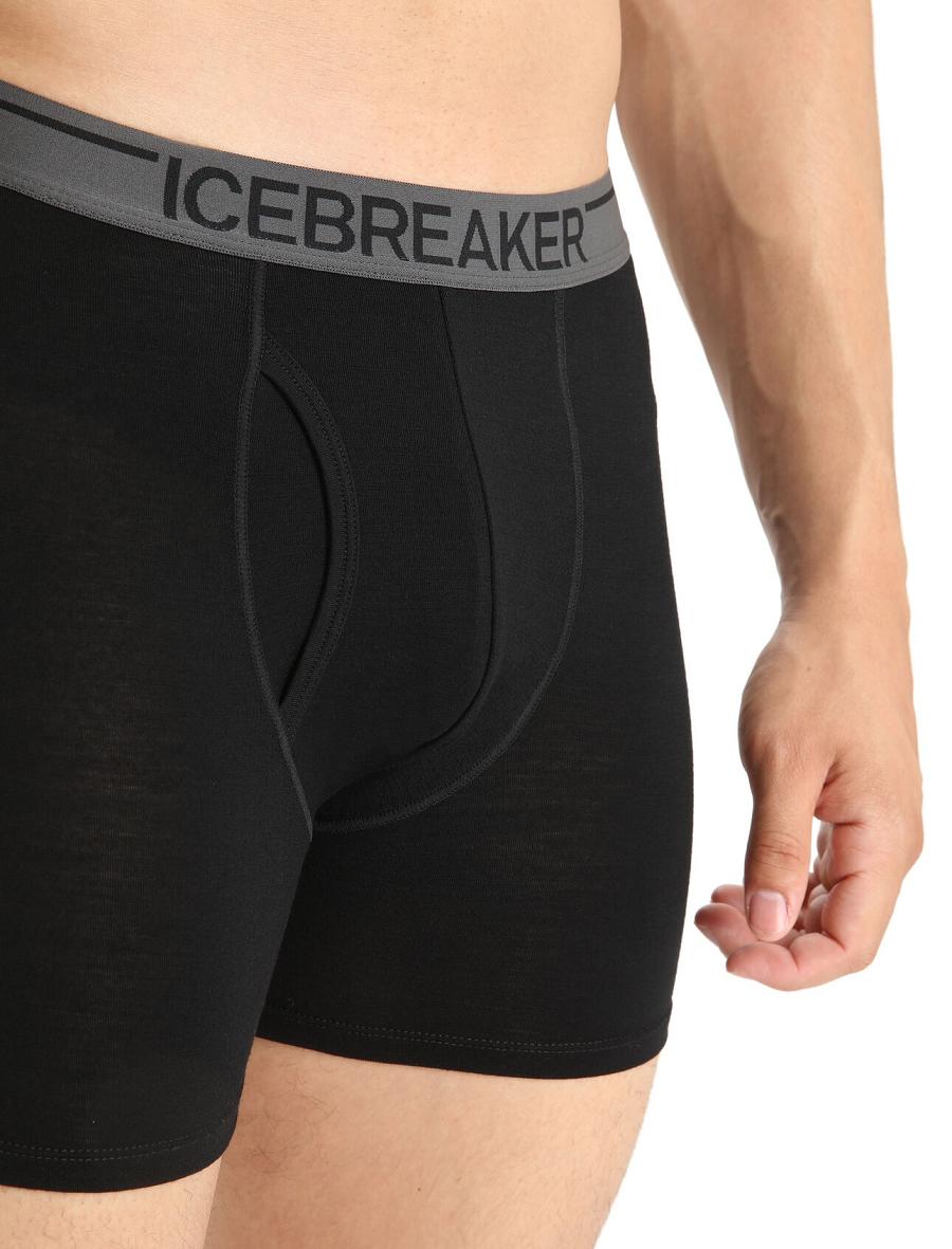 Black Icebreaker Merino Anatomica Boxers With Fly Men's Underwear | AU 1309UZGT